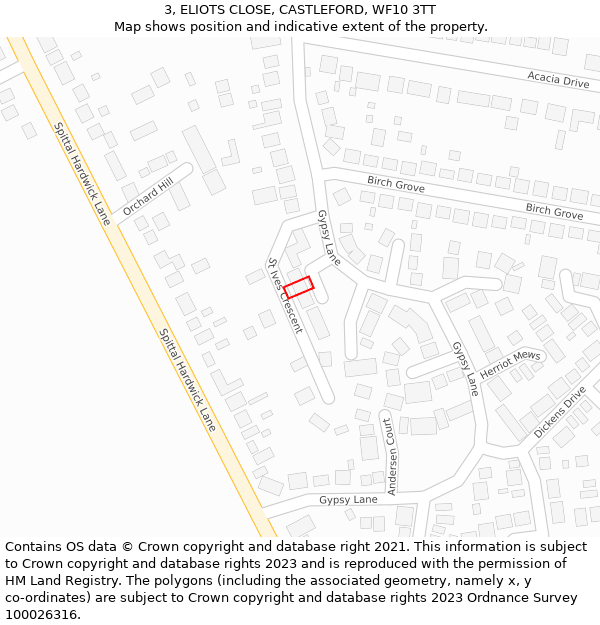 3, ELIOTS CLOSE, CASTLEFORD, WF10 3TT: Location map and indicative extent of plot