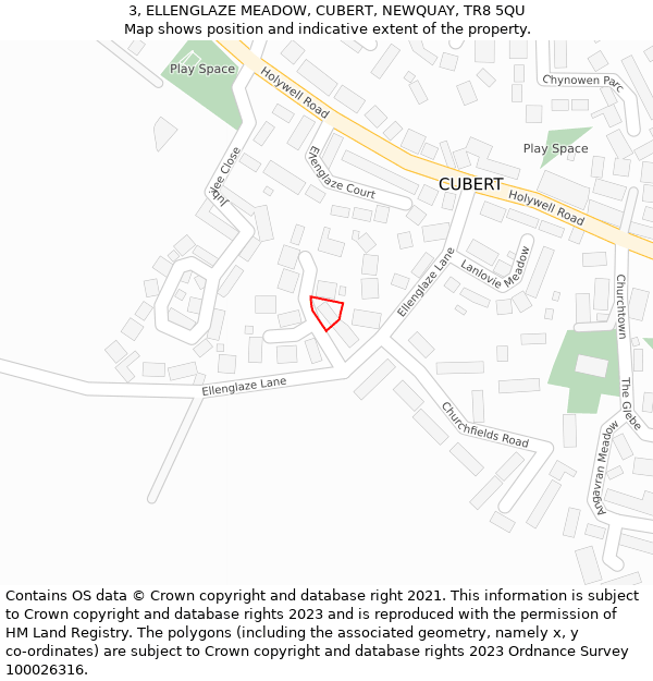 3, ELLENGLAZE MEADOW, CUBERT, NEWQUAY, TR8 5QU: Location map and indicative extent of plot