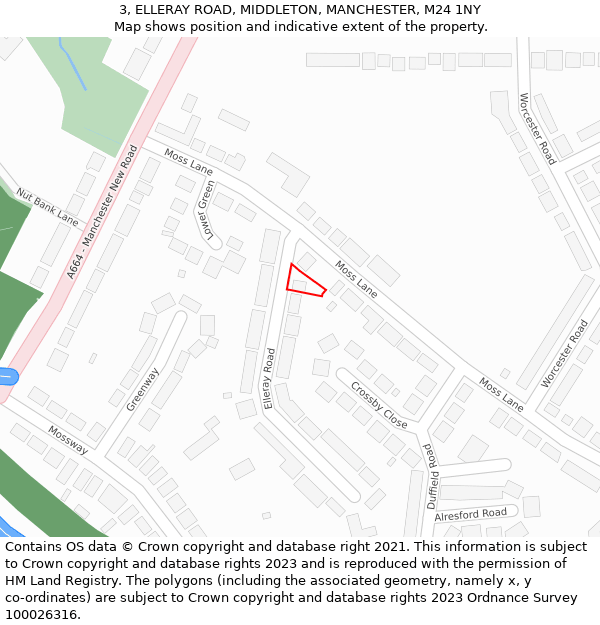 3, ELLERAY ROAD, MIDDLETON, MANCHESTER, M24 1NY: Location map and indicative extent of plot