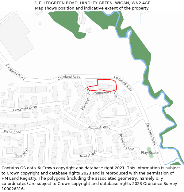 3, ELLERGREEN ROAD, HINDLEY GREEN, WIGAN, WN2 4GF: Location map and indicative extent of plot