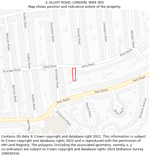 3, ELLIOT ROAD, LONDON, NW4 3DS: Location map and indicative extent of plot