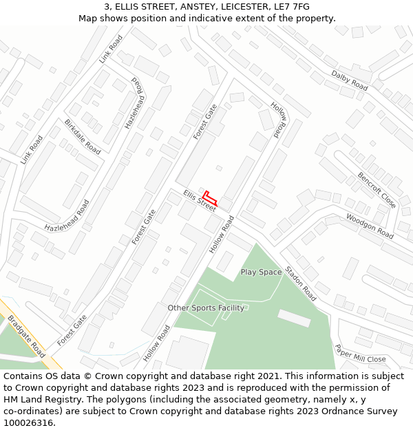 3, ELLIS STREET, ANSTEY, LEICESTER, LE7 7FG: Location map and indicative extent of plot