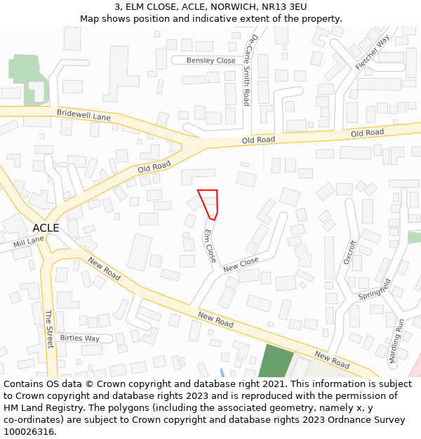 3, ELM CLOSE, ACLE, NORWICH, NR13 3EU: Location map and indicative extent of plot