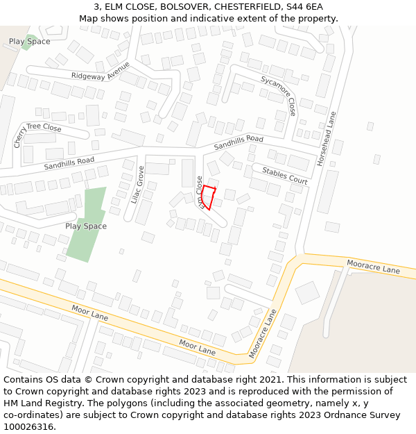 3, ELM CLOSE, BOLSOVER, CHESTERFIELD, S44 6EA: Location map and indicative extent of plot