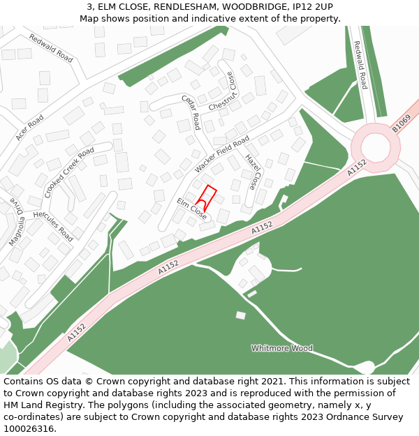 3, ELM CLOSE, RENDLESHAM, WOODBRIDGE, IP12 2UP: Location map and indicative extent of plot