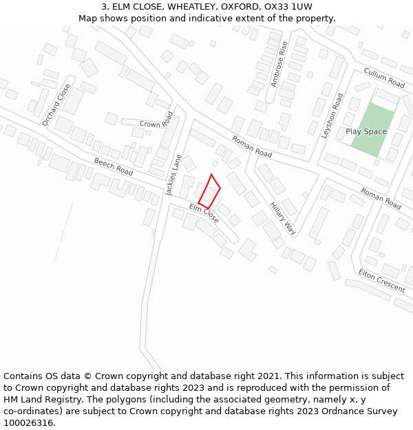 3, ELM CLOSE, WHEATLEY, OXFORD, OX33 1UW: Location map and indicative extent of plot