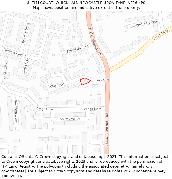 3, ELM COURT, WHICKHAM, NEWCASTLE UPON TYNE, NE16 4PS: Location map and indicative extent of plot