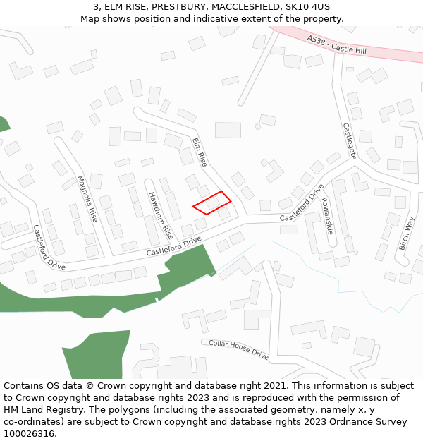 3, ELM RISE, PRESTBURY, MACCLESFIELD, SK10 4US: Location map and indicative extent of plot