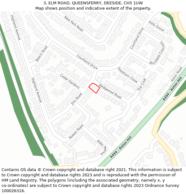3, ELM ROAD, QUEENSFERRY, DEESIDE, CH5 1UW: Location map and indicative extent of plot