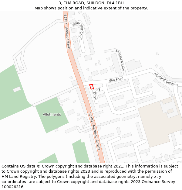 3, ELM ROAD, SHILDON, DL4 1BH: Location map and indicative extent of plot