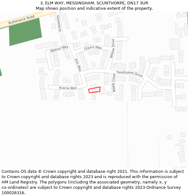 3, ELM WAY, MESSINGHAM, SCUNTHORPE, DN17 3UR: Location map and indicative extent of plot