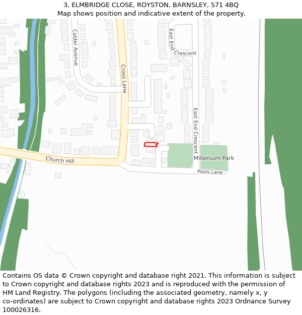 3, ELMBRIDGE CLOSE, ROYSTON, BARNSLEY, S71 4BQ: Location map and indicative extent of plot