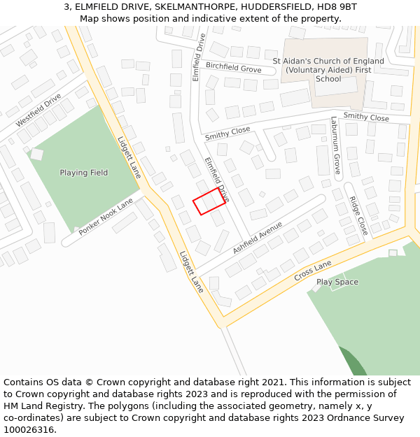 3, ELMFIELD DRIVE, SKELMANTHORPE, HUDDERSFIELD, HD8 9BT: Location map and indicative extent of plot