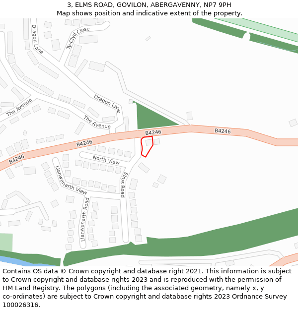 3, ELMS ROAD, GOVILON, ABERGAVENNY, NP7 9PH: Location map and indicative extent of plot