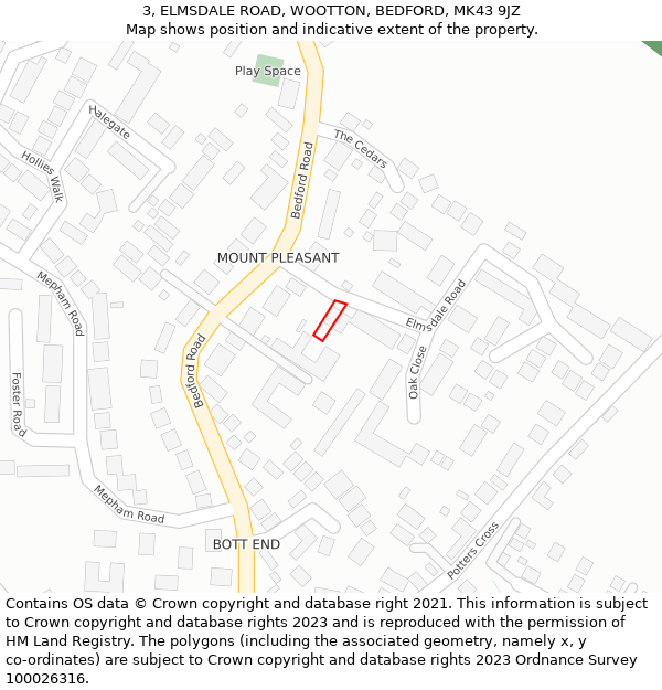 3, ELMSDALE ROAD, WOOTTON, BEDFORD, MK43 9JZ: Location map and indicative extent of plot