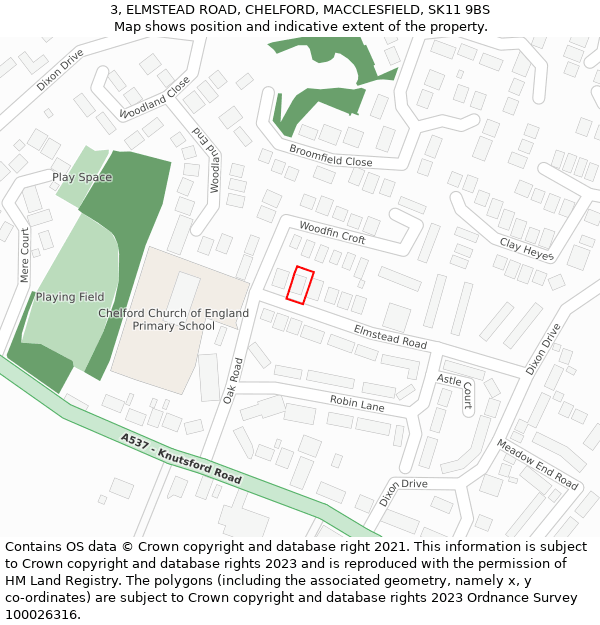 3, ELMSTEAD ROAD, CHELFORD, MACCLESFIELD, SK11 9BS: Location map and indicative extent of plot