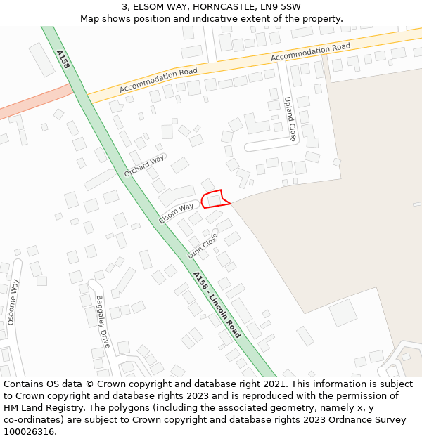 3, ELSOM WAY, HORNCASTLE, LN9 5SW: Location map and indicative extent of plot