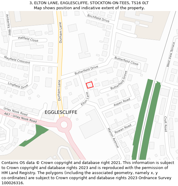 3, ELTON LANE, EAGLESCLIFFE, STOCKTON-ON-TEES, TS16 0LT: Location map and indicative extent of plot