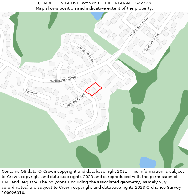 3, EMBLETON GROVE, WYNYARD, BILLINGHAM, TS22 5SY: Location map and indicative extent of plot