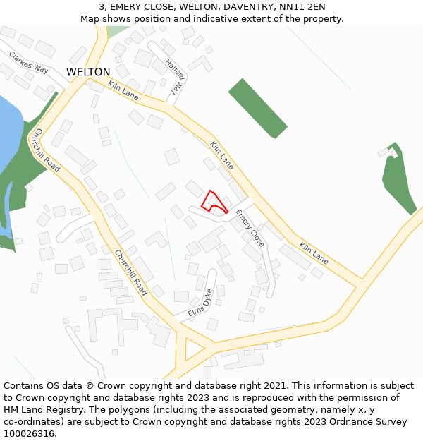 3, EMERY CLOSE, WELTON, DAVENTRY, NN11 2EN: Location map and indicative extent of plot