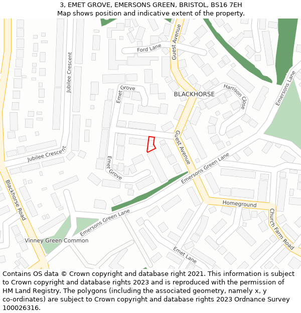 3, EMET GROVE, EMERSONS GREEN, BRISTOL, BS16 7EH: Location map and indicative extent of plot