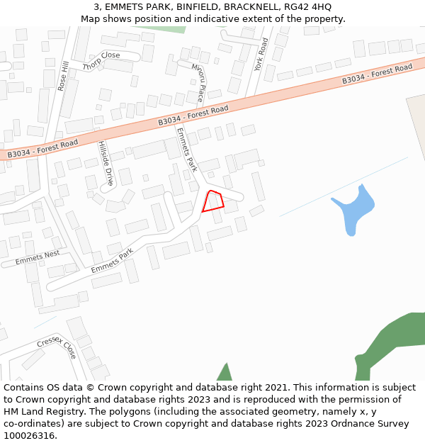 3, EMMETS PARK, BINFIELD, BRACKNELL, RG42 4HQ: Location map and indicative extent of plot