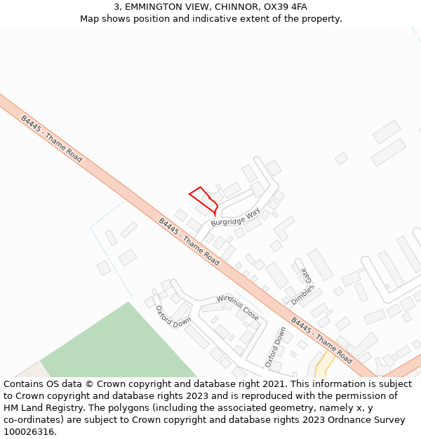 3, EMMINGTON VIEW, CHINNOR, OX39 4FA: Location map and indicative extent of plot