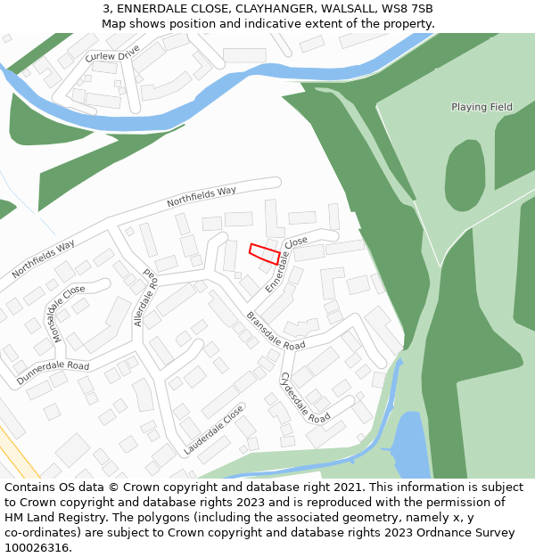 3, ENNERDALE CLOSE, CLAYHANGER, WALSALL, WS8 7SB: Location map and indicative extent of plot