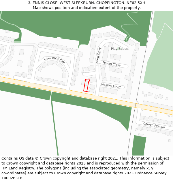 3, ENNIS CLOSE, WEST SLEEKBURN, CHOPPINGTON, NE62 5XH: Location map and indicative extent of plot