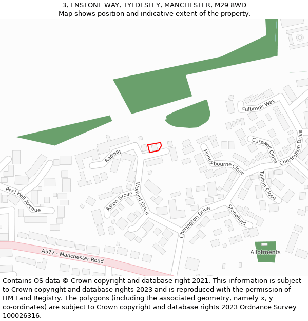 3, ENSTONE WAY, TYLDESLEY, MANCHESTER, M29 8WD: Location map and indicative extent of plot