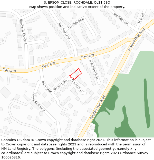 3, EPSOM CLOSE, ROCHDALE, OL11 5SQ: Location map and indicative extent of plot