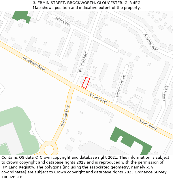 3, ERMIN STREET, BROCKWORTH, GLOUCESTER, GL3 4EG: Location map and indicative extent of plot