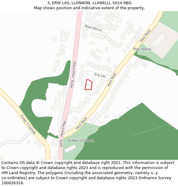 3, ERW LAS, LLANNON, LLANELLI, SA14 6BG: Location map and indicative extent of plot