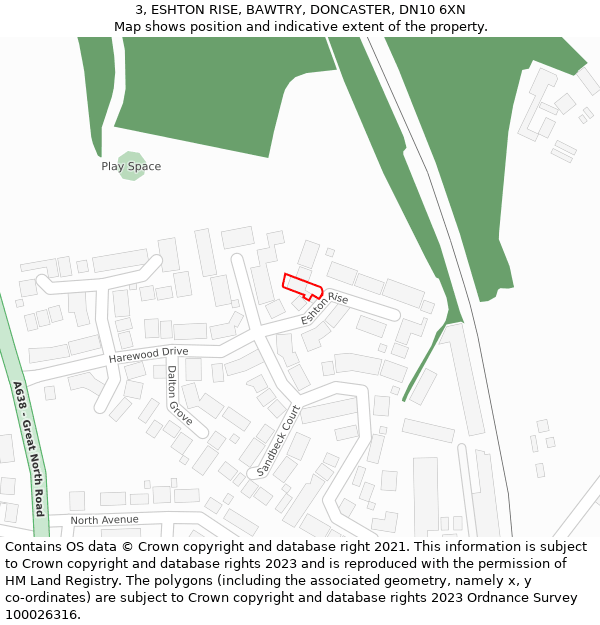 3, ESHTON RISE, BAWTRY, DONCASTER, DN10 6XN: Location map and indicative extent of plot