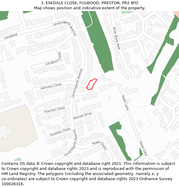 3, ESKDALE CLOSE, FULWOOD, PRESTON, PR2 9FD: Location map and indicative extent of plot