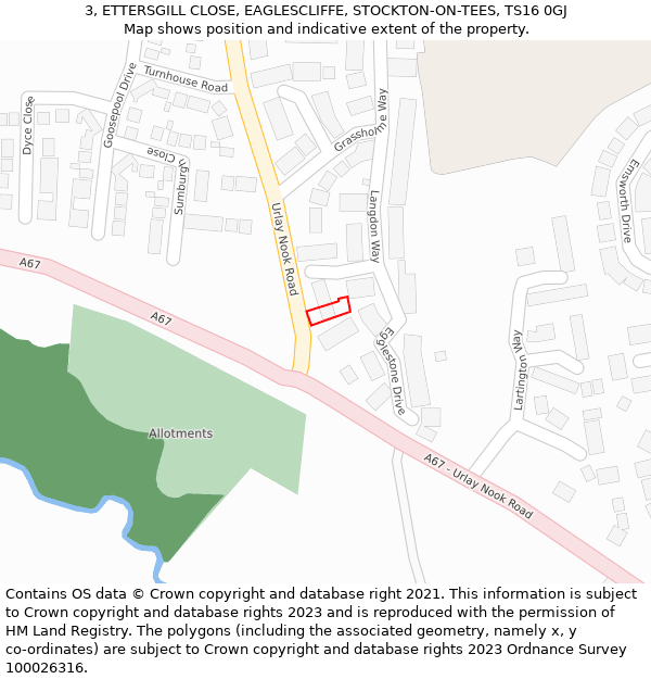 3, ETTERSGILL CLOSE, EAGLESCLIFFE, STOCKTON-ON-TEES, TS16 0GJ: Location map and indicative extent of plot