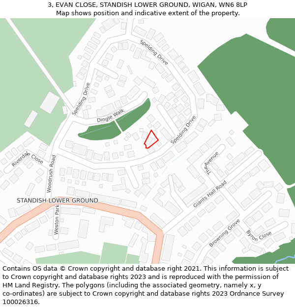 3, EVAN CLOSE, STANDISH LOWER GROUND, WIGAN, WN6 8LP: Location map and indicative extent of plot
