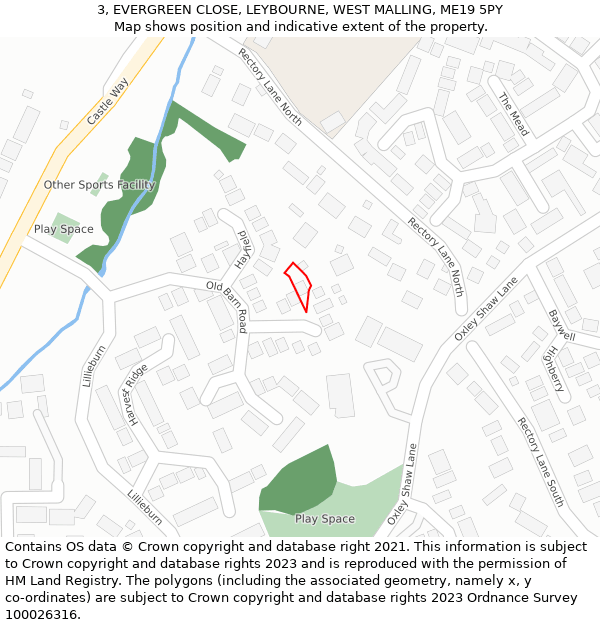 3, EVERGREEN CLOSE, LEYBOURNE, WEST MALLING, ME19 5PY: Location map and indicative extent of plot