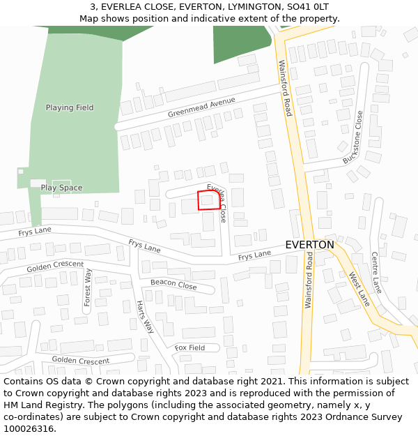 3, EVERLEA CLOSE, EVERTON, LYMINGTON, SO41 0LT: Location map and indicative extent of plot