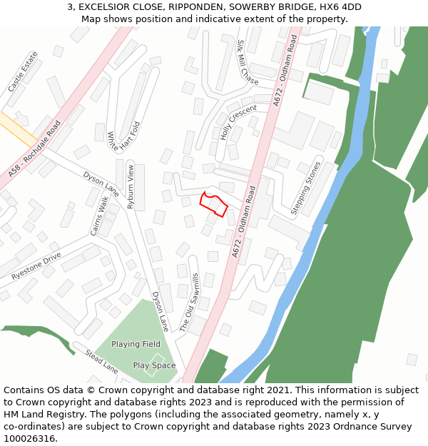 3, EXCELSIOR CLOSE, RIPPONDEN, SOWERBY BRIDGE, HX6 4DD: Location map and indicative extent of plot