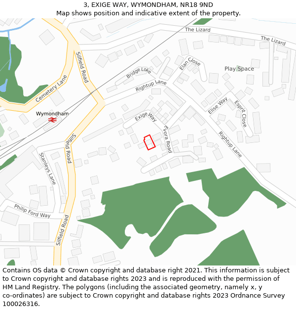 3, EXIGE WAY, WYMONDHAM, NR18 9ND: Location map and indicative extent of plot