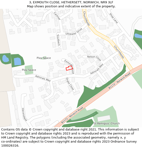 3, EXMOUTH CLOSE, HETHERSETT, NORWICH, NR9 3LF: Location map and indicative extent of plot