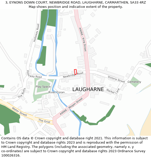 3, EYNONS DOWN COURT, NEWBRIDGE ROAD, LAUGHARNE, CARMARTHEN, SA33 4RZ: Location map and indicative extent of plot