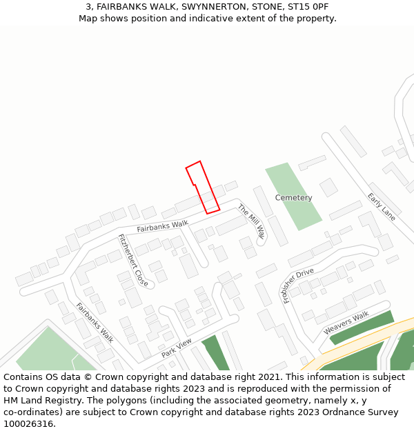 3, FAIRBANKS WALK, SWYNNERTON, STONE, ST15 0PF: Location map and indicative extent of plot