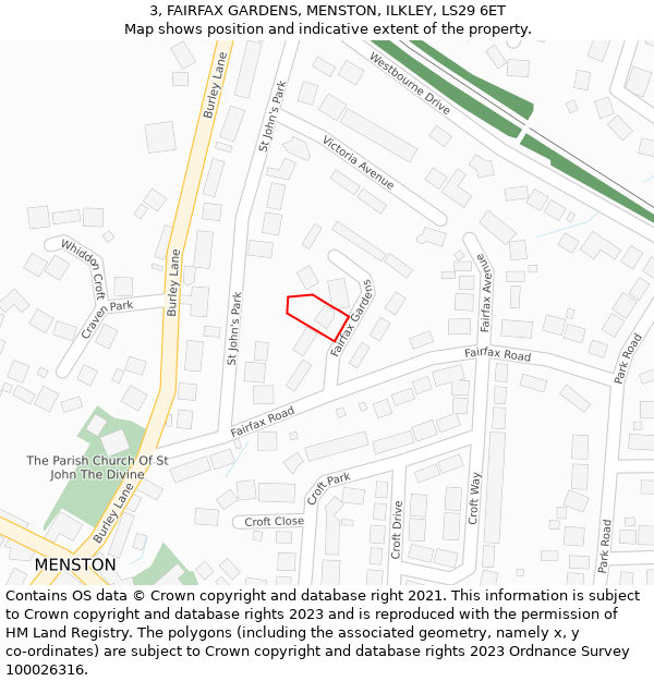 3, FAIRFAX GARDENS, MENSTON, ILKLEY, LS29 6ET: Location map and indicative extent of plot