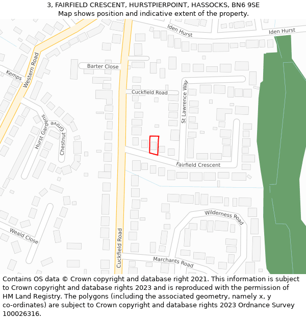 3, FAIRFIELD CRESCENT, HURSTPIERPOINT, HASSOCKS, BN6 9SE: Location map and indicative extent of plot