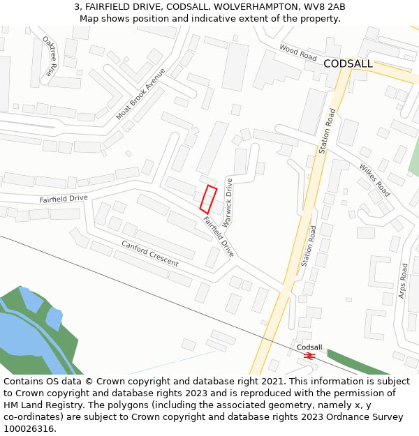 3, FAIRFIELD DRIVE, CODSALL, WOLVERHAMPTON, WV8 2AB: Location map and indicative extent of plot