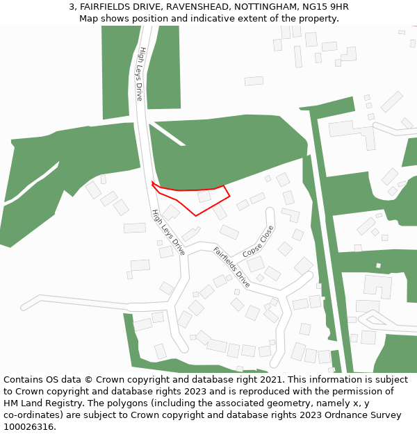 3, FAIRFIELDS DRIVE, RAVENSHEAD, NOTTINGHAM, NG15 9HR: Location map and indicative extent of plot
