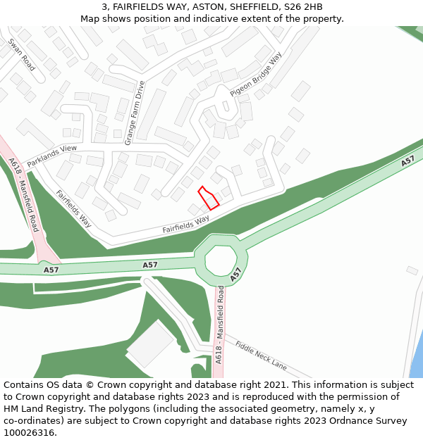 3, FAIRFIELDS WAY, ASTON, SHEFFIELD, S26 2HB: Location map and indicative extent of plot