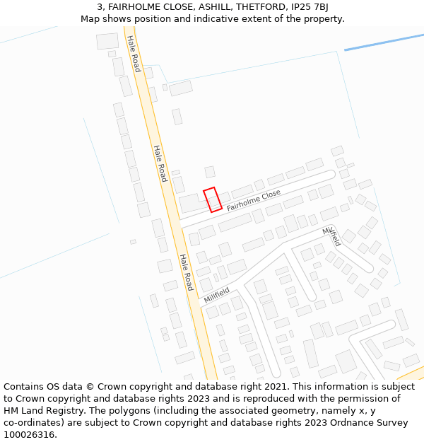 3, FAIRHOLME CLOSE, ASHILL, THETFORD, IP25 7BJ: Location map and indicative extent of plot